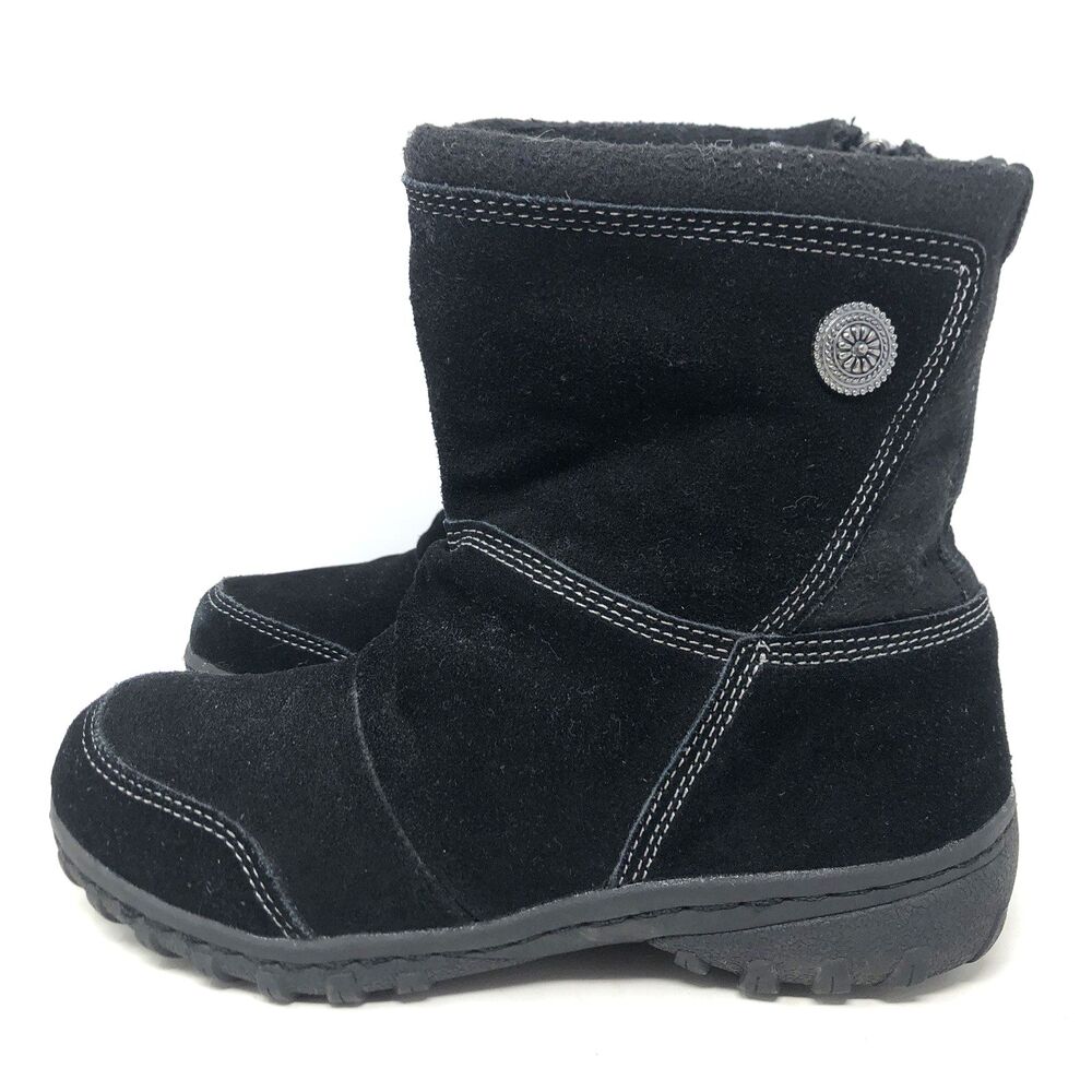 Khombu Black Suede Thinsulate Winter Boots Womens 7.5 Faux Fur Lined Rubber Sole
